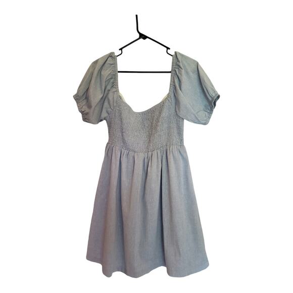 Lost + Wander Blue Babydoll Dress Linen Blue Lagoon Bow Front Elastic Large NWT - Picture 12 of 12